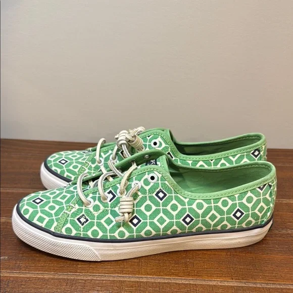 Women’s Sperry Topsider with memory foam green white and blue sneakers size 7.5m - Picture 4 of 8